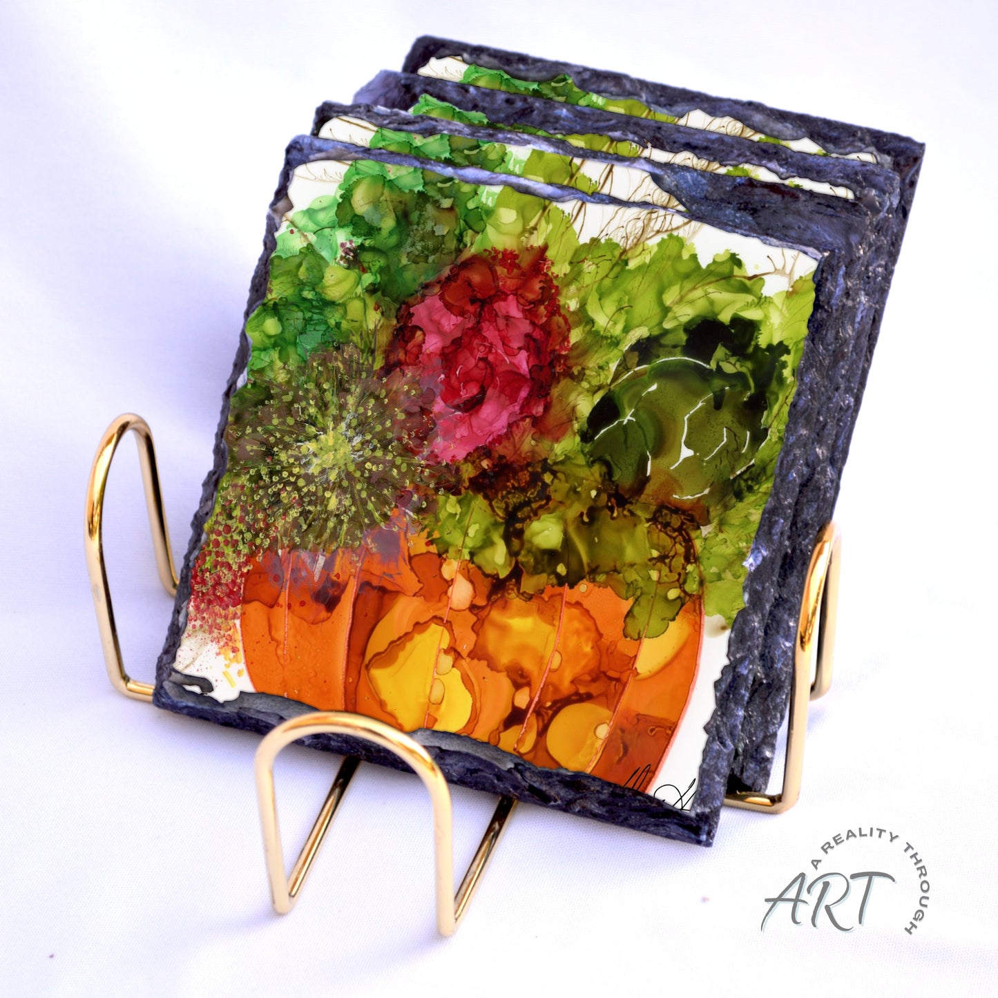 Pumpkin 4"x4" Square Slate Coasters