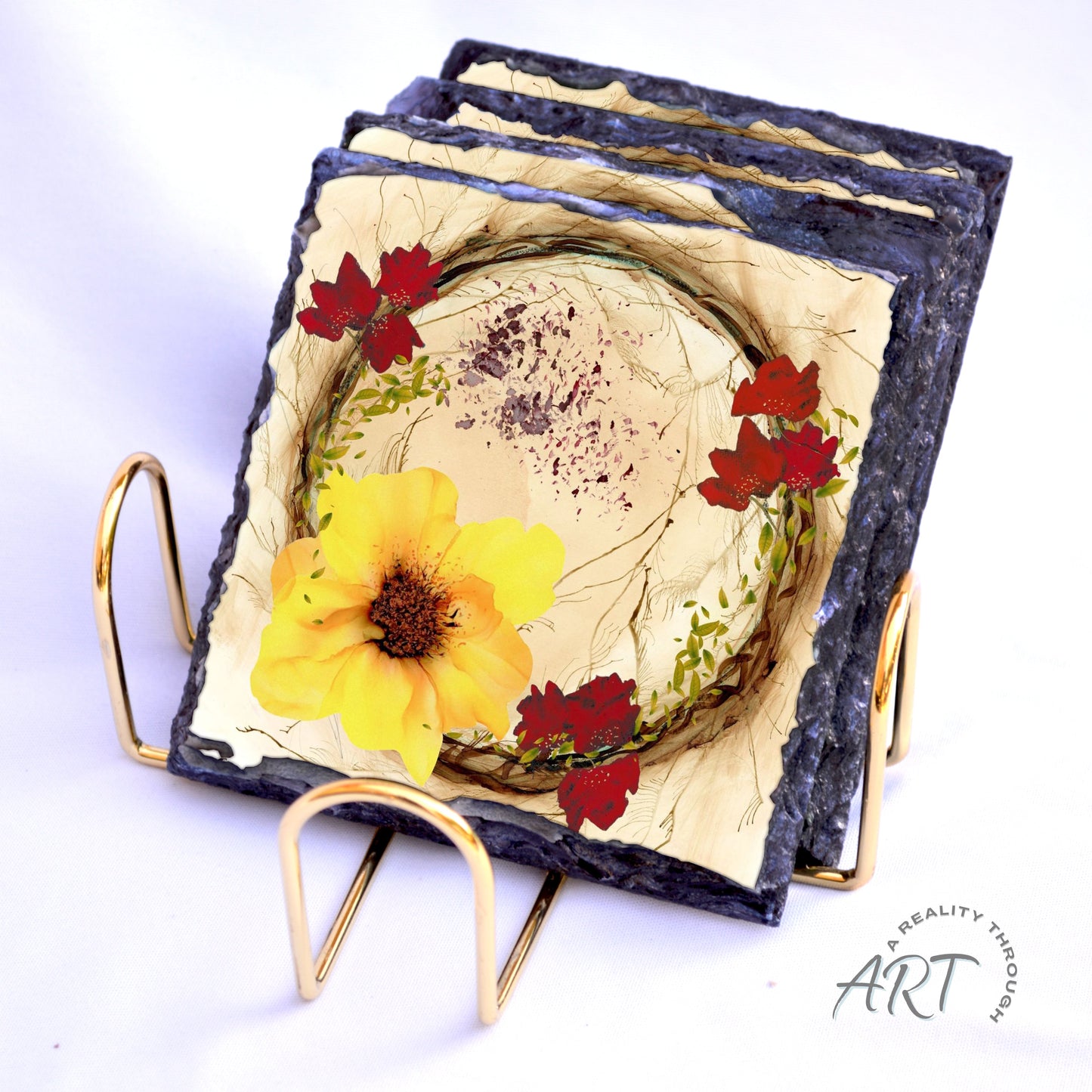Yellow Fall 4"x4" Slate Coasters