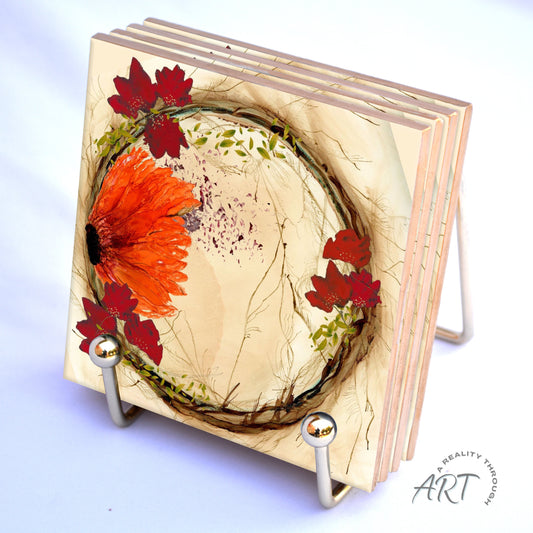 Orange Fall 4"x4" Ceramic Coasters
