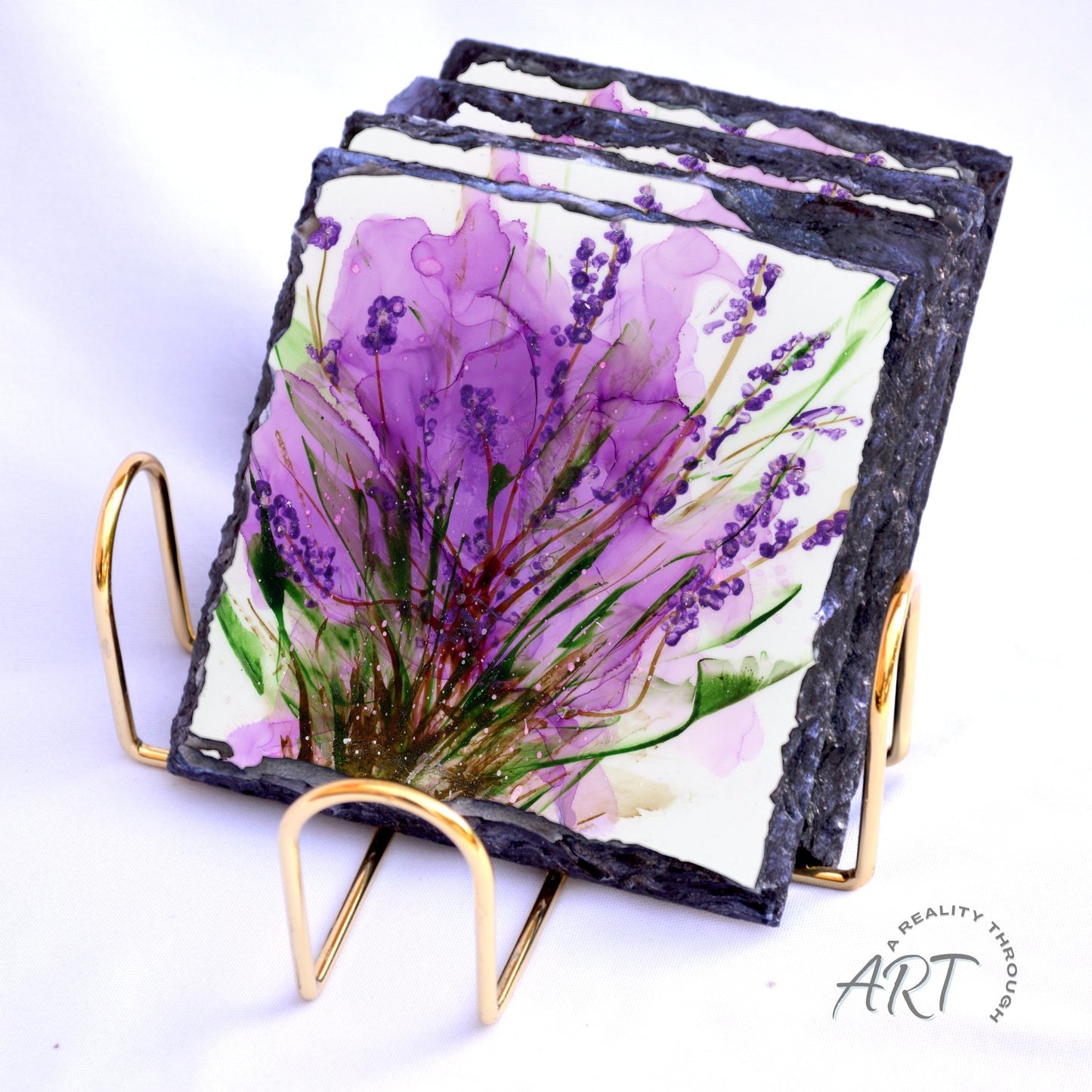 Lavender 4"x4" Square Slate Coasters