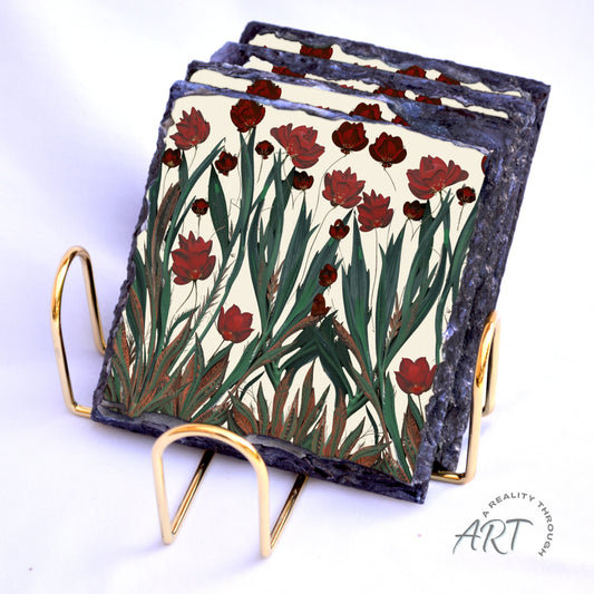 Poppy 4"x4" Square Slate Coasters