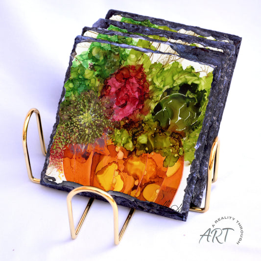 Pumpkin 4"x4" Square Slate Coasters