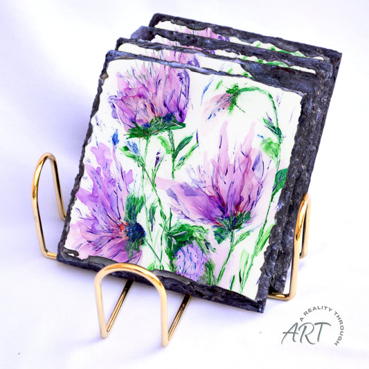 Purple Rain 4"x4" Square Slate Coasters