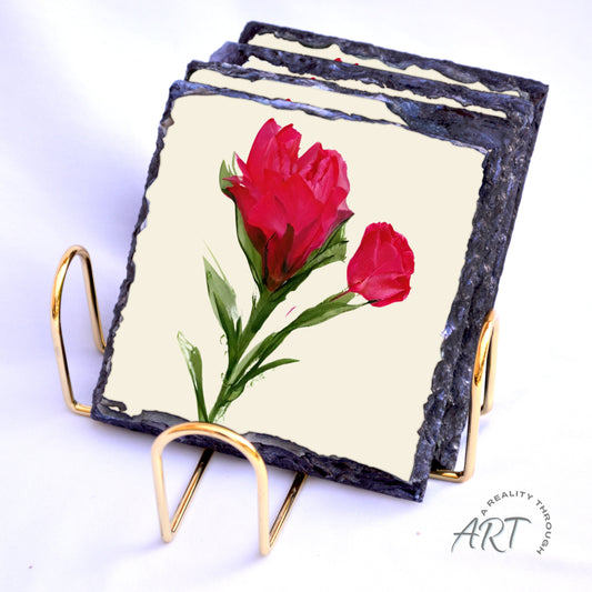 Rose 4"x4" Square Slate Coasters