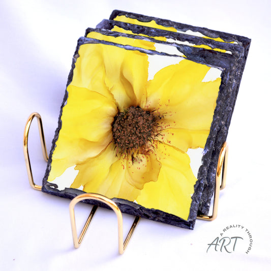 Sunflower 4"x4" Square Slate Coasters