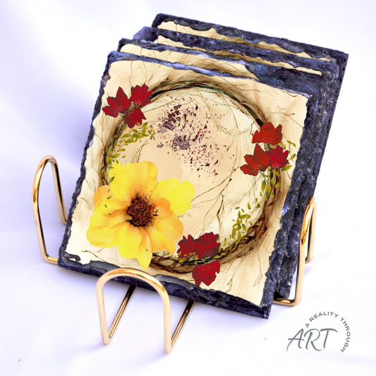 Yellow Fall 4"x4" Slate Coasters