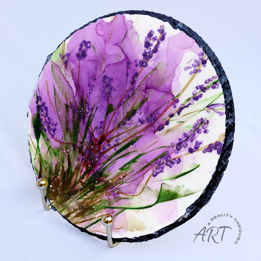 Lavender 8" Round Slate Trivet