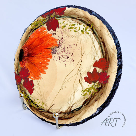 Orange Fall 8" Round Slate Trivet