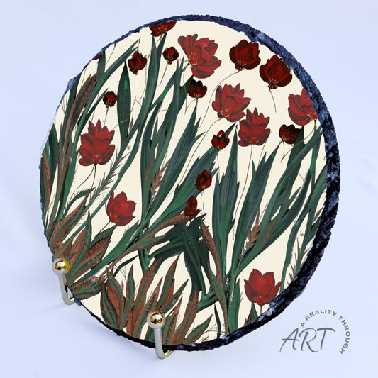 Poppy 8" Round Slate Trivet