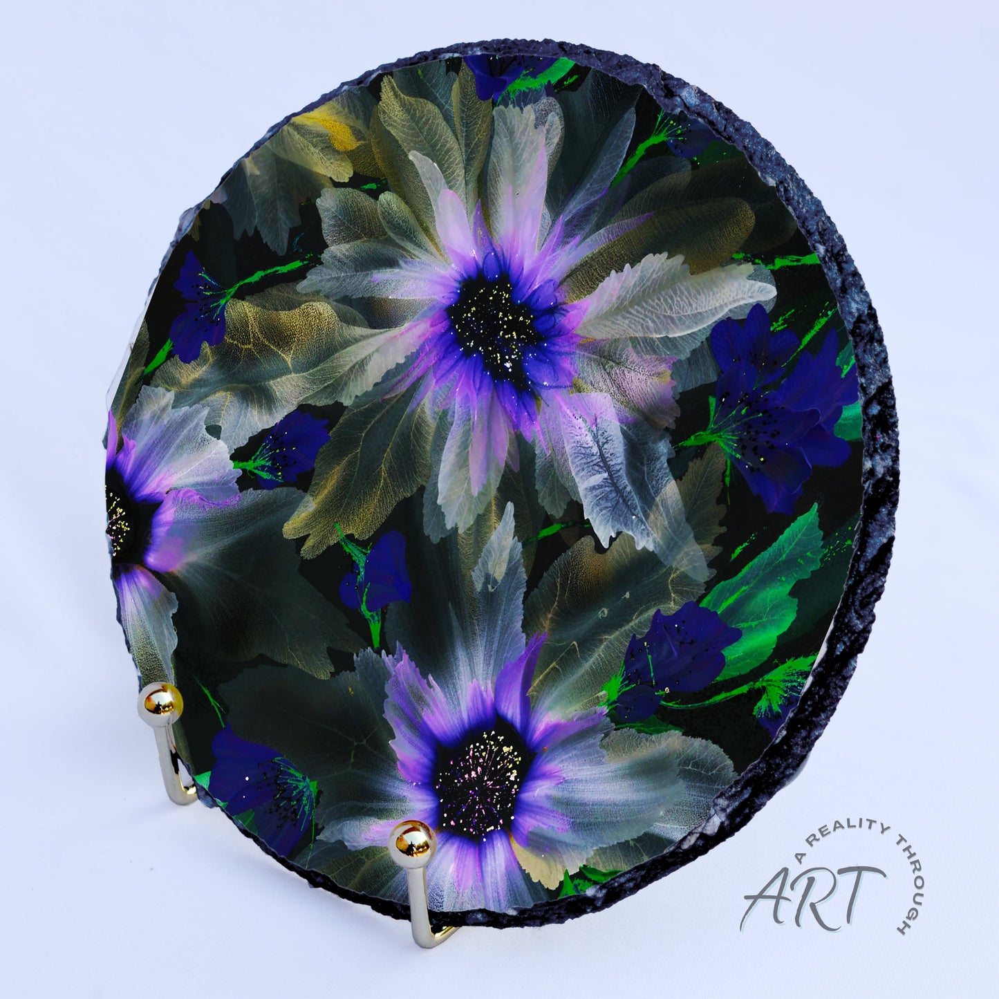 Purple Glory 8" Round Slate Trivet