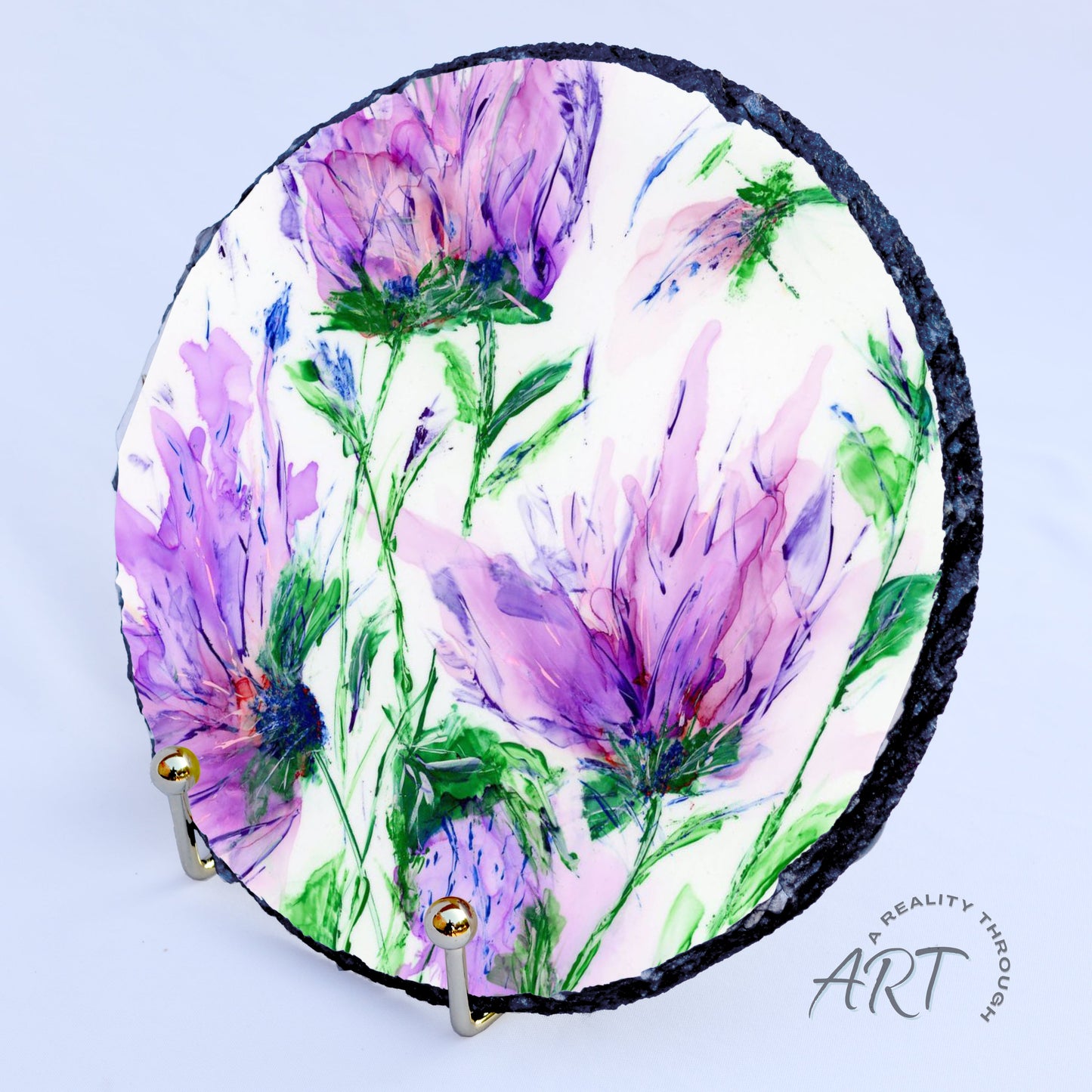 Purple Rain 8" Round Slate Trivet