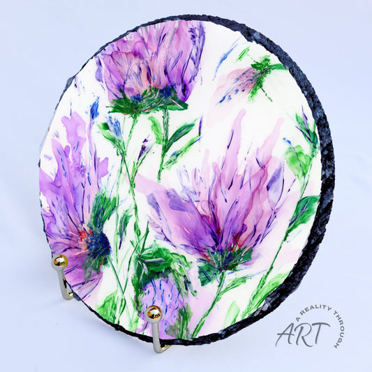 Purple Rain 8" Round Slate Trivet