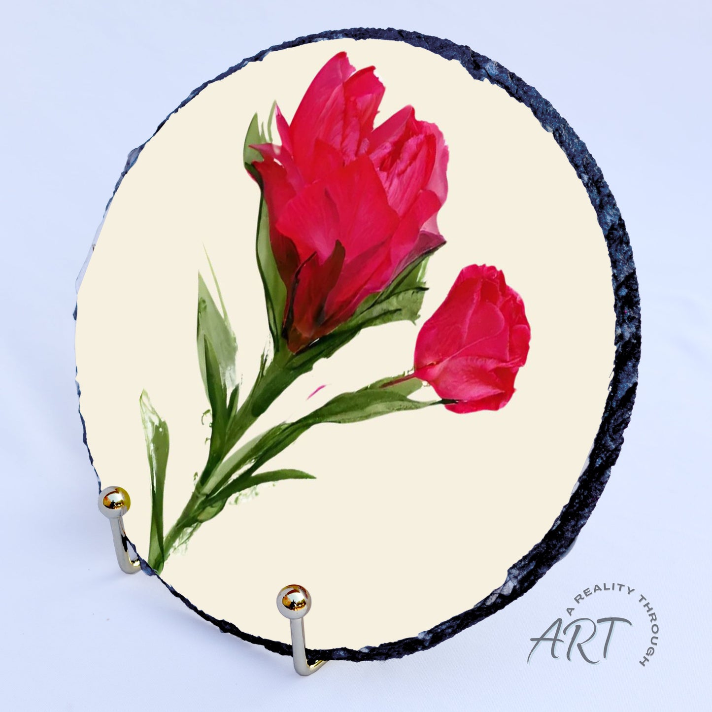 Rose 8" Round Slate Trivet
