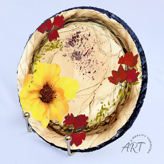 Yellow Fall 8" Circular Slate Trivet