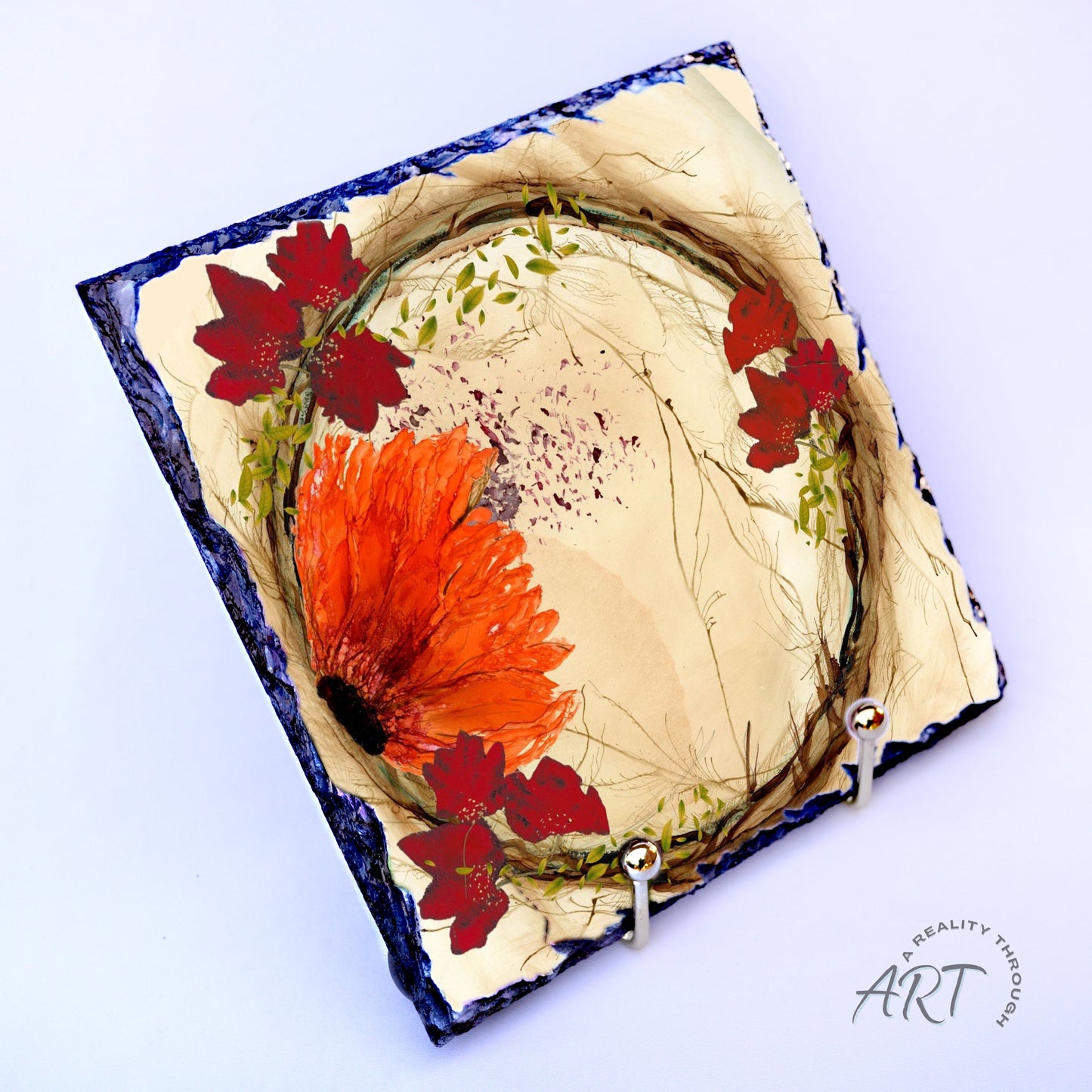 Orange Fall 8"x8" Square Slate Trivet
