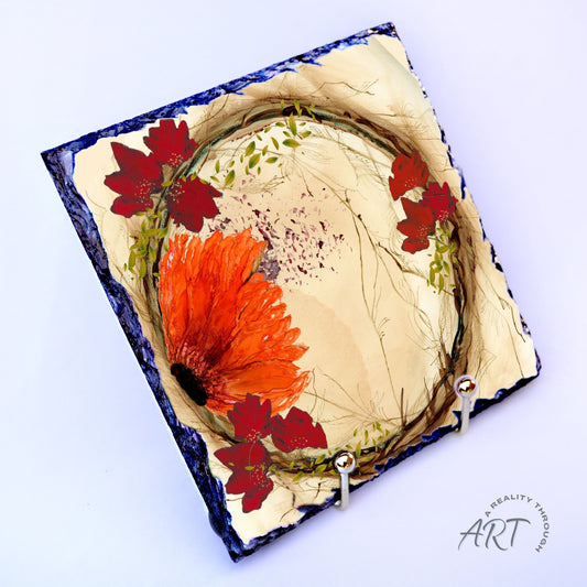 Orange Fall 8"x8" Square Slate Trivet