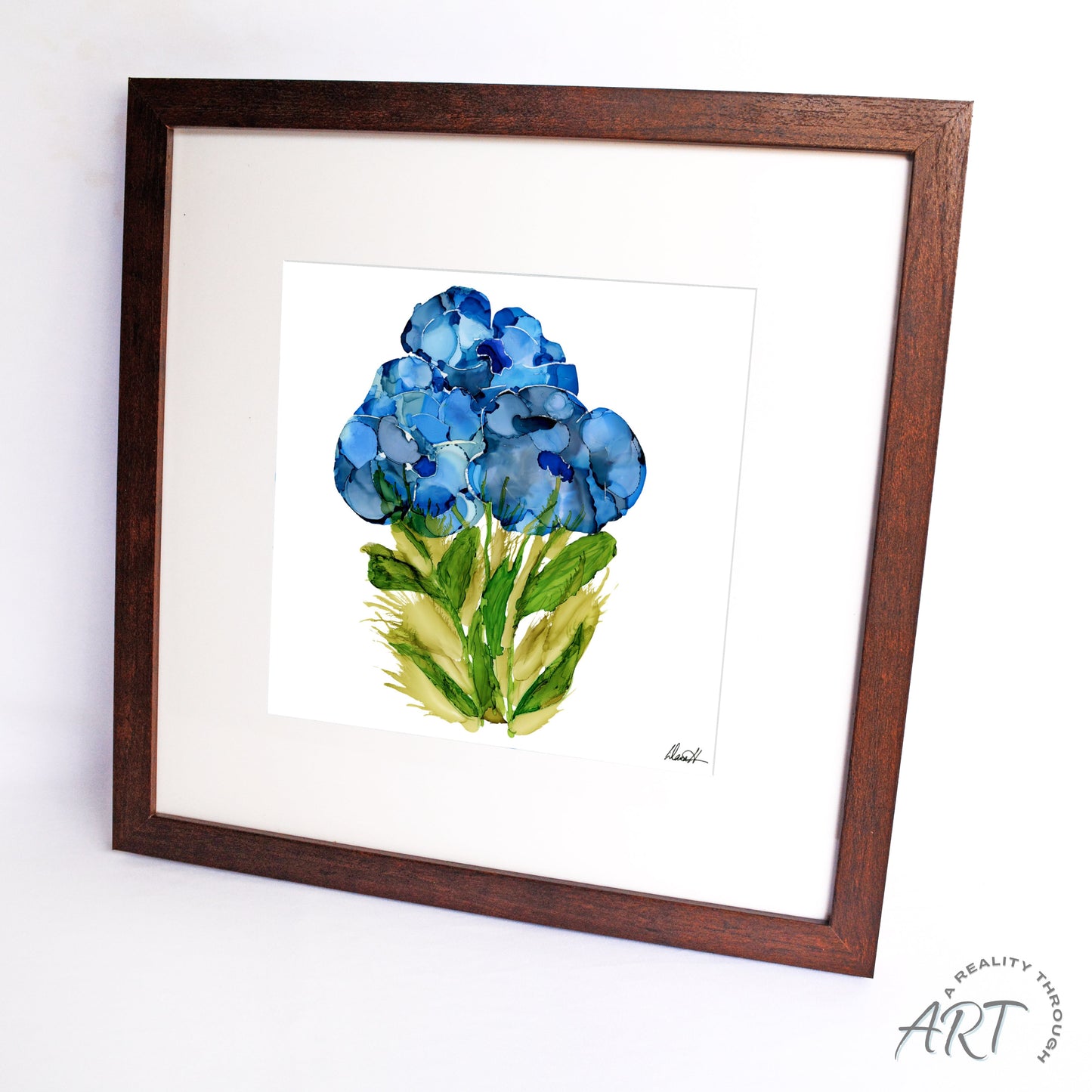 Bluebonnet 12"x12" Art Print (Walnut Frame)