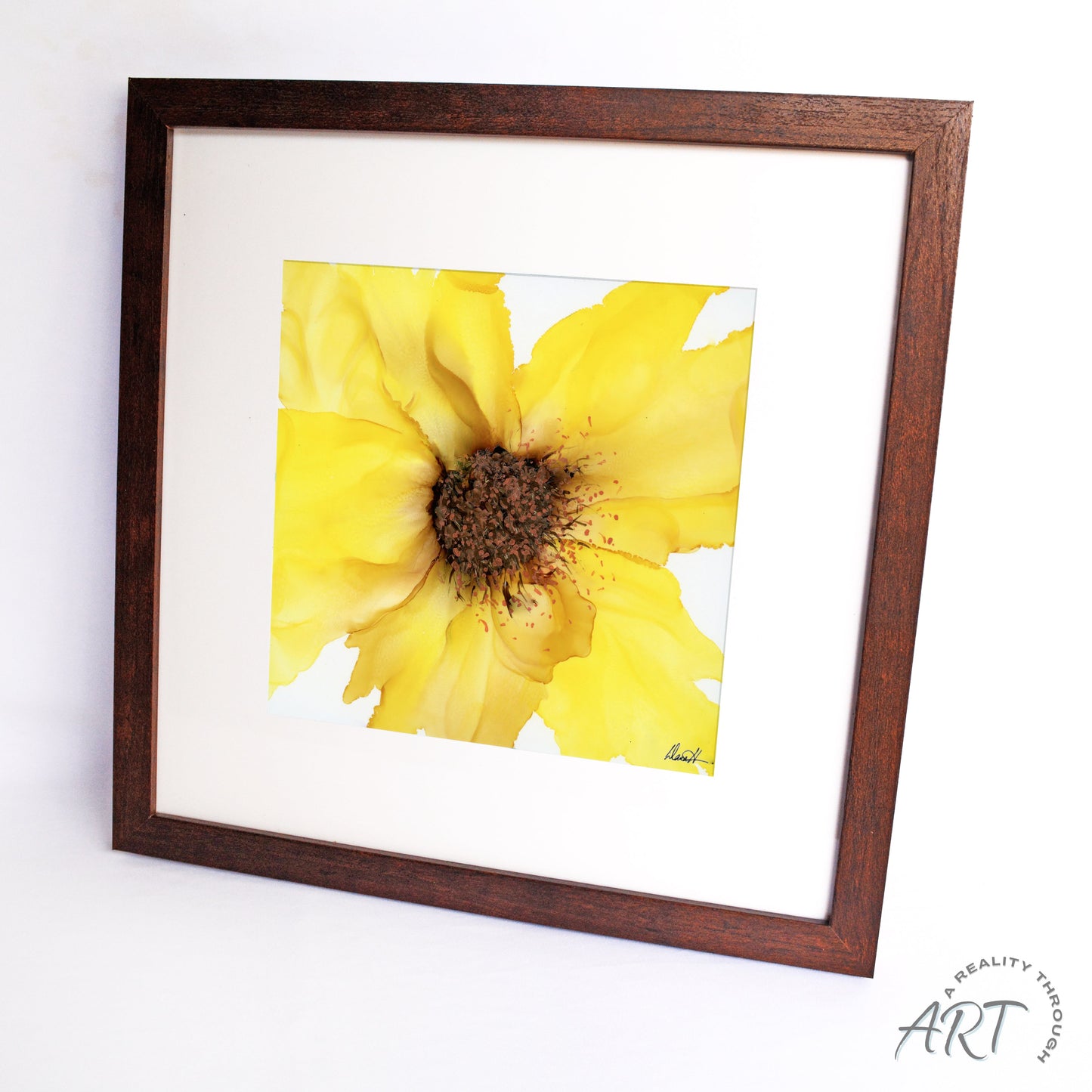 Sunflower 12"x12" Art Print (Walnut Frame)